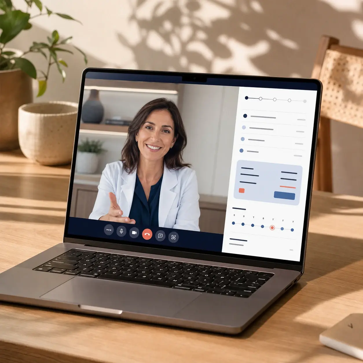 Laptop showing a video consultation and a personalized written quote